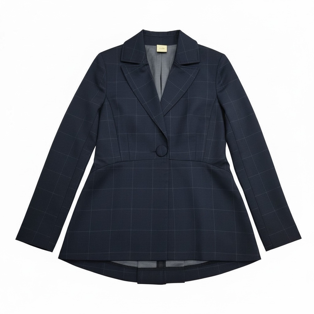 Cabi Navy Windowpane Check Tailored Peplum Blazer Jacket Workwear Career Size 6